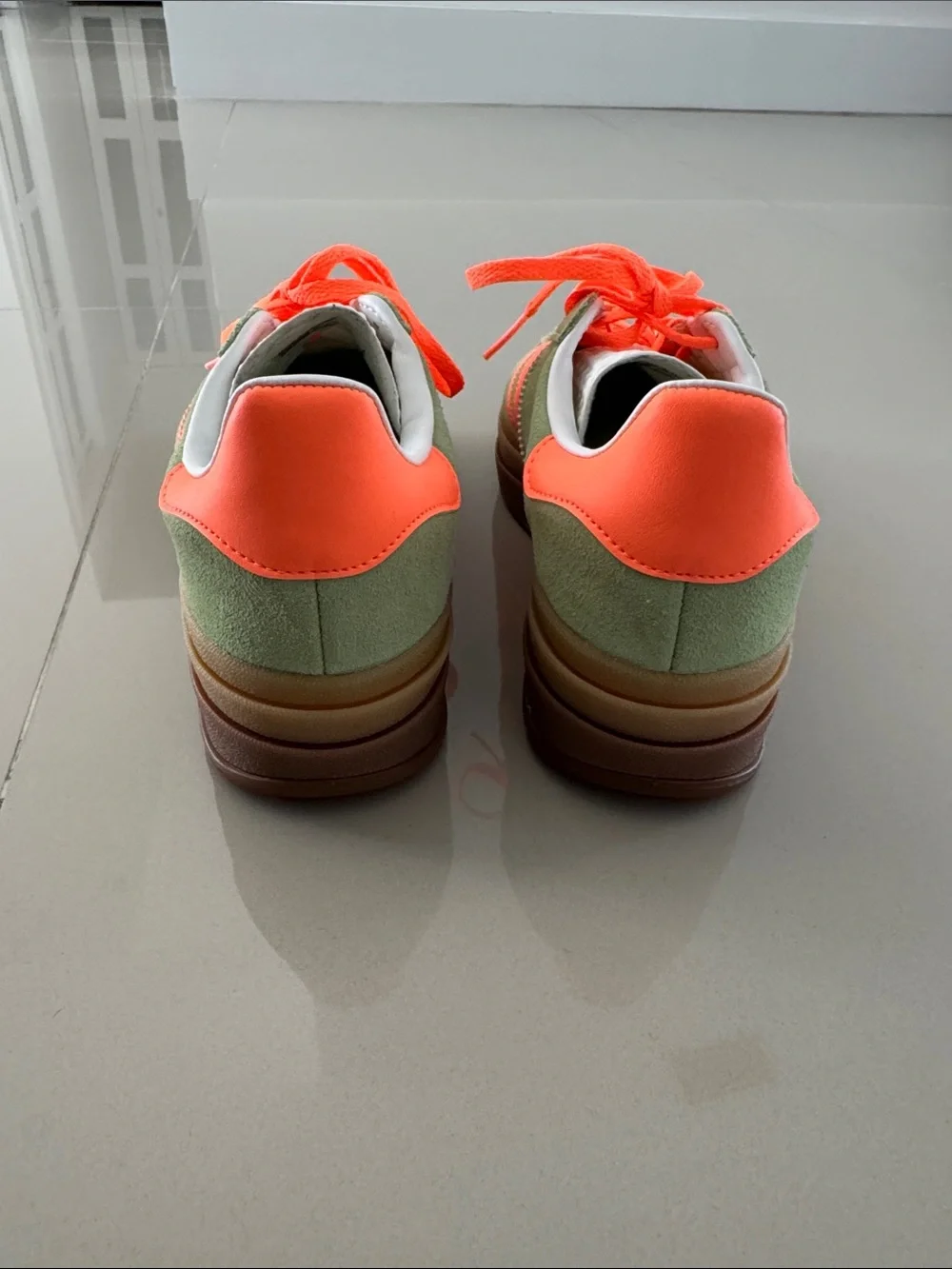 Adidas Men's Green Suede Sneakers with Neon Orange Stripes